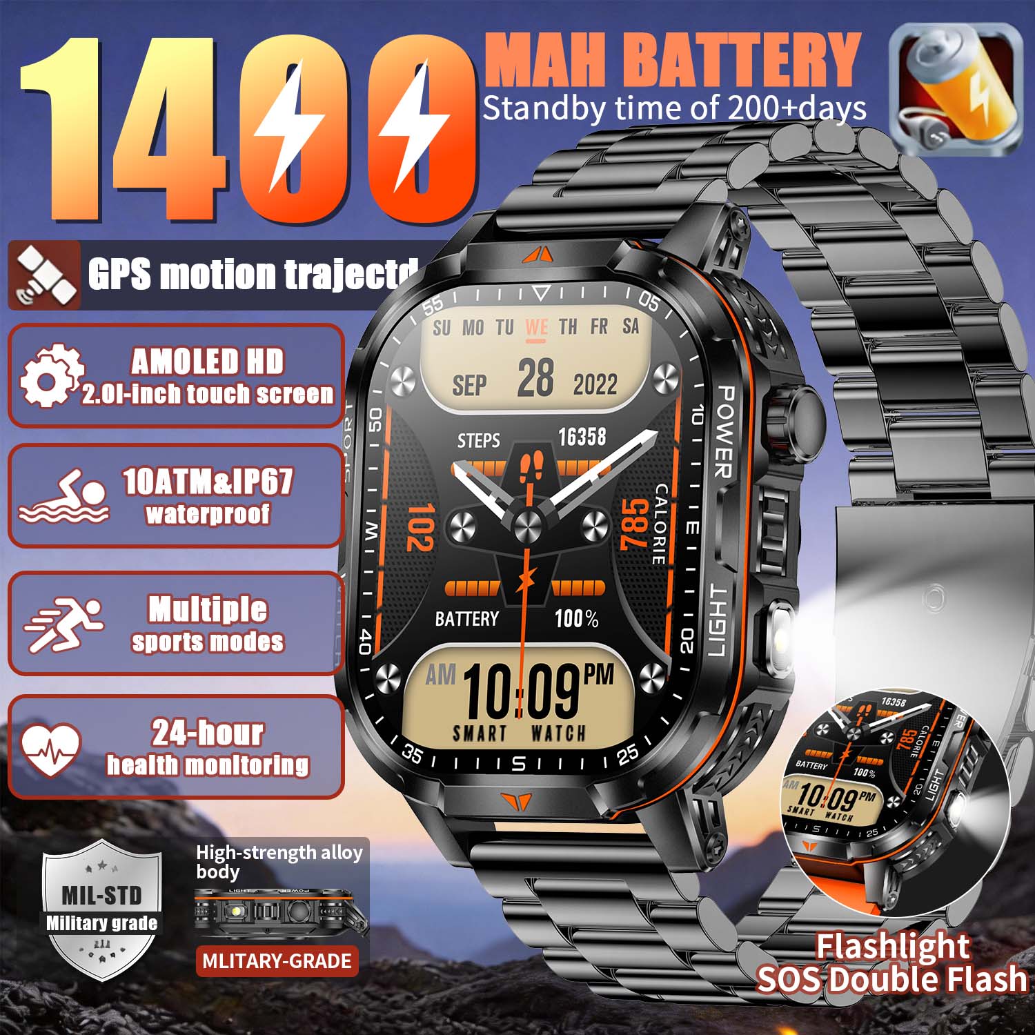 French Connection Watches Smartwatch App - 2026 Neue Militär-Smartwatch mit 1400mAh Akku,
