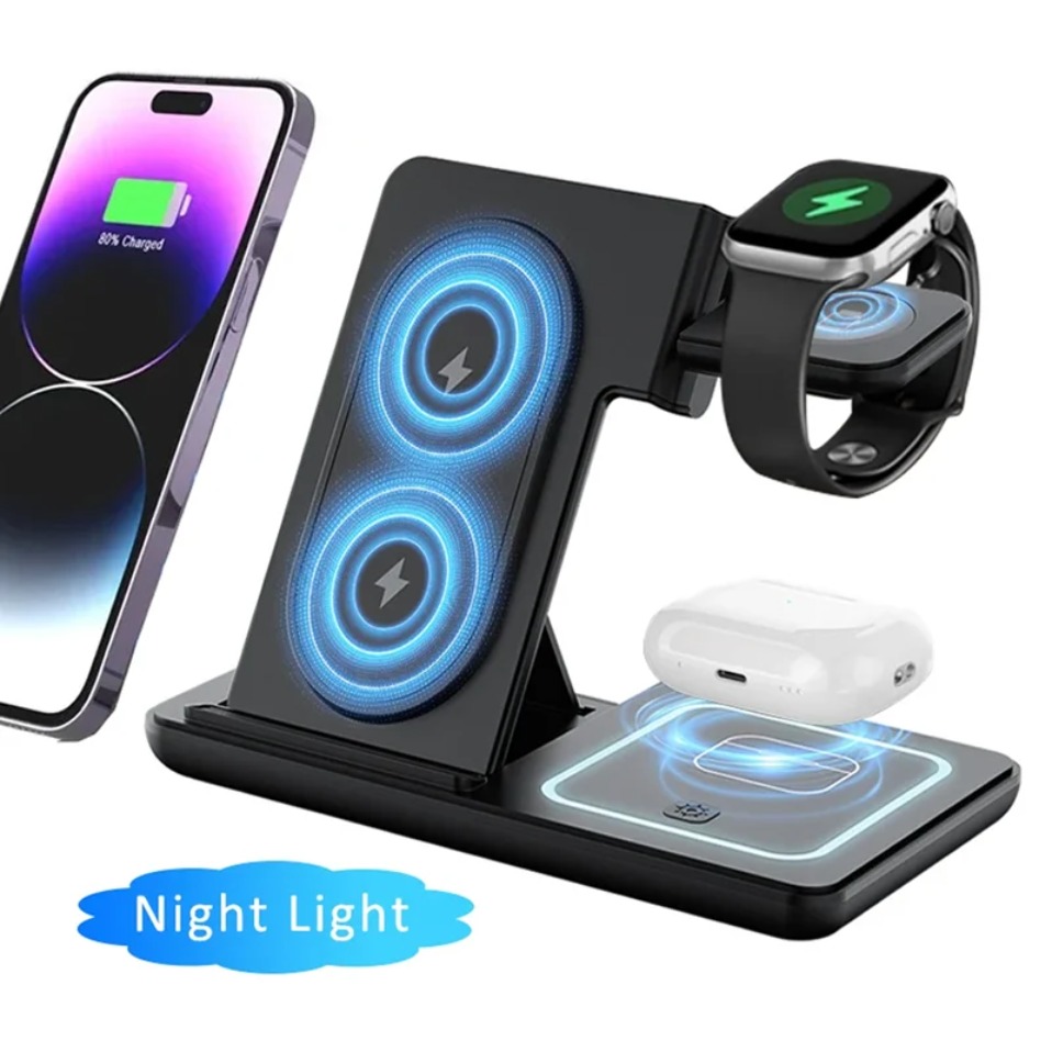 Smartwatch Watches Compatible With Iphone - Nacht-LED-Licht 3-in-1 kabelloses Ladegerät, faltbarer Ständer