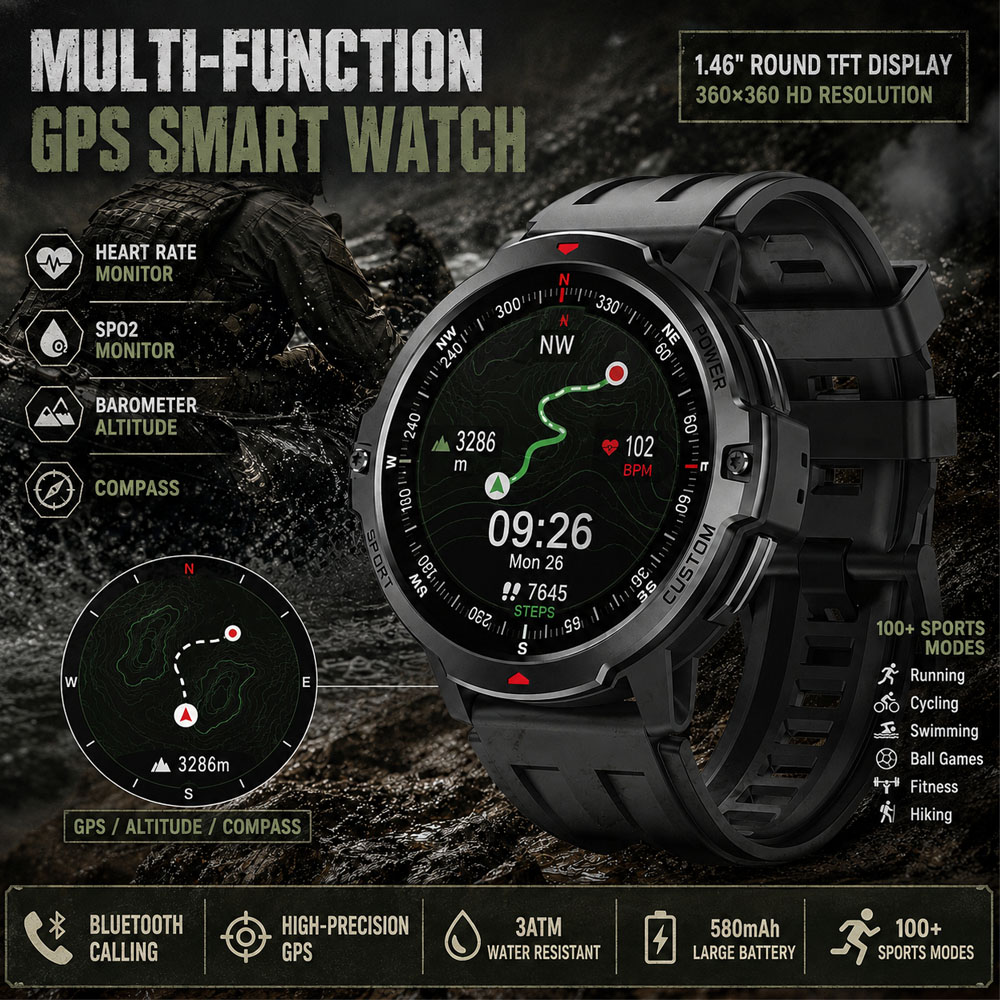 NEUE 1,46 Zoll Militär-GPS-Sma – Timex Watches Smartwatch Bewertung und Preis